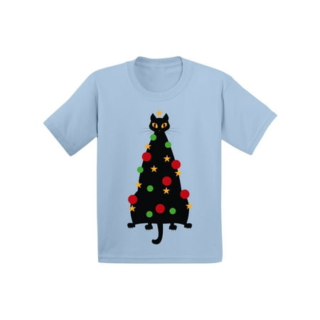 

Awkward Styles Ugly Christmas T-Shirt for Boys Girls Cat Xmas Tree Toddler Shirt