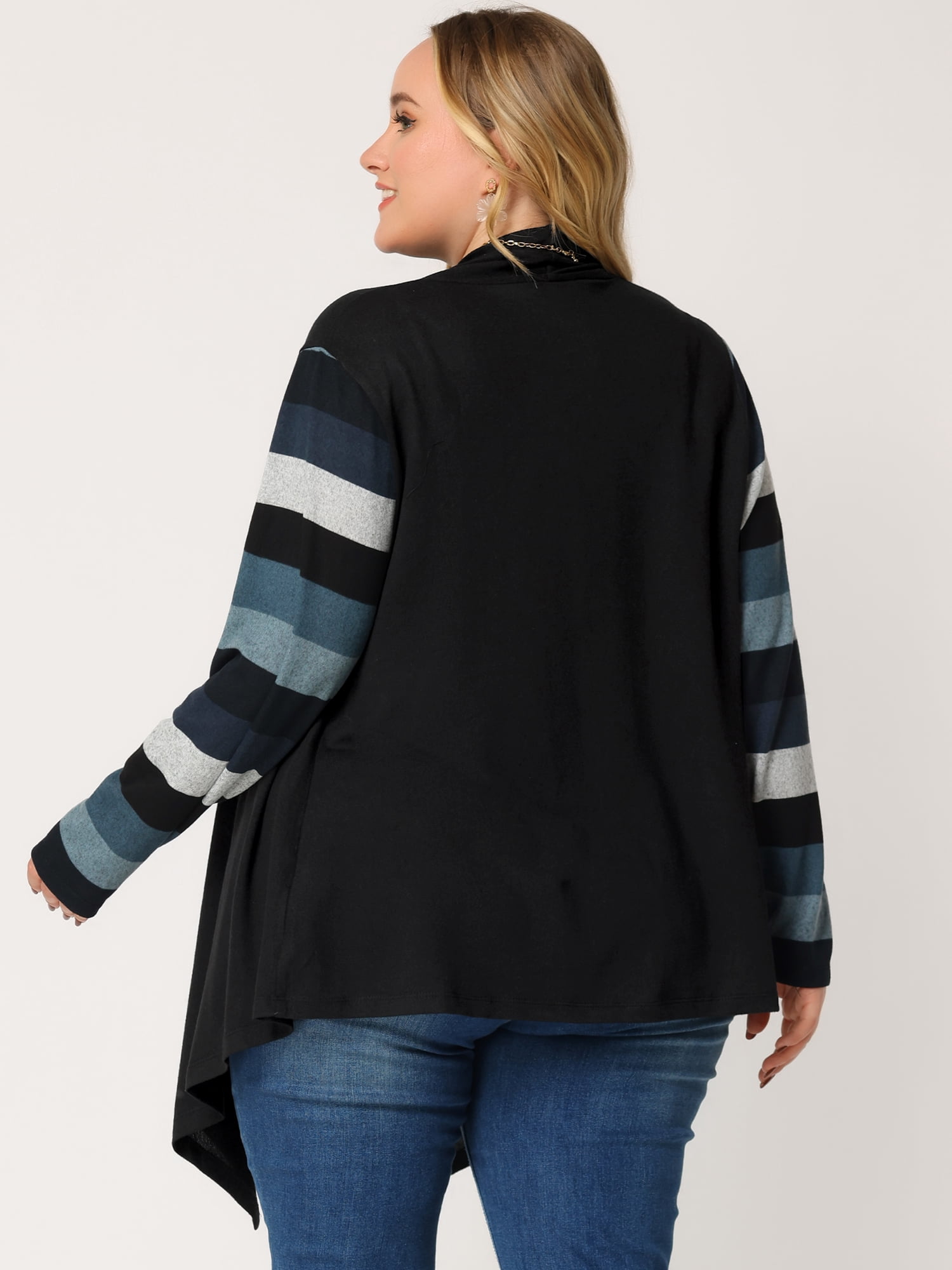 DARING DIVA Plus Size Striped Open Front Knit Cardigan Sweaters Shrugs 2X Black