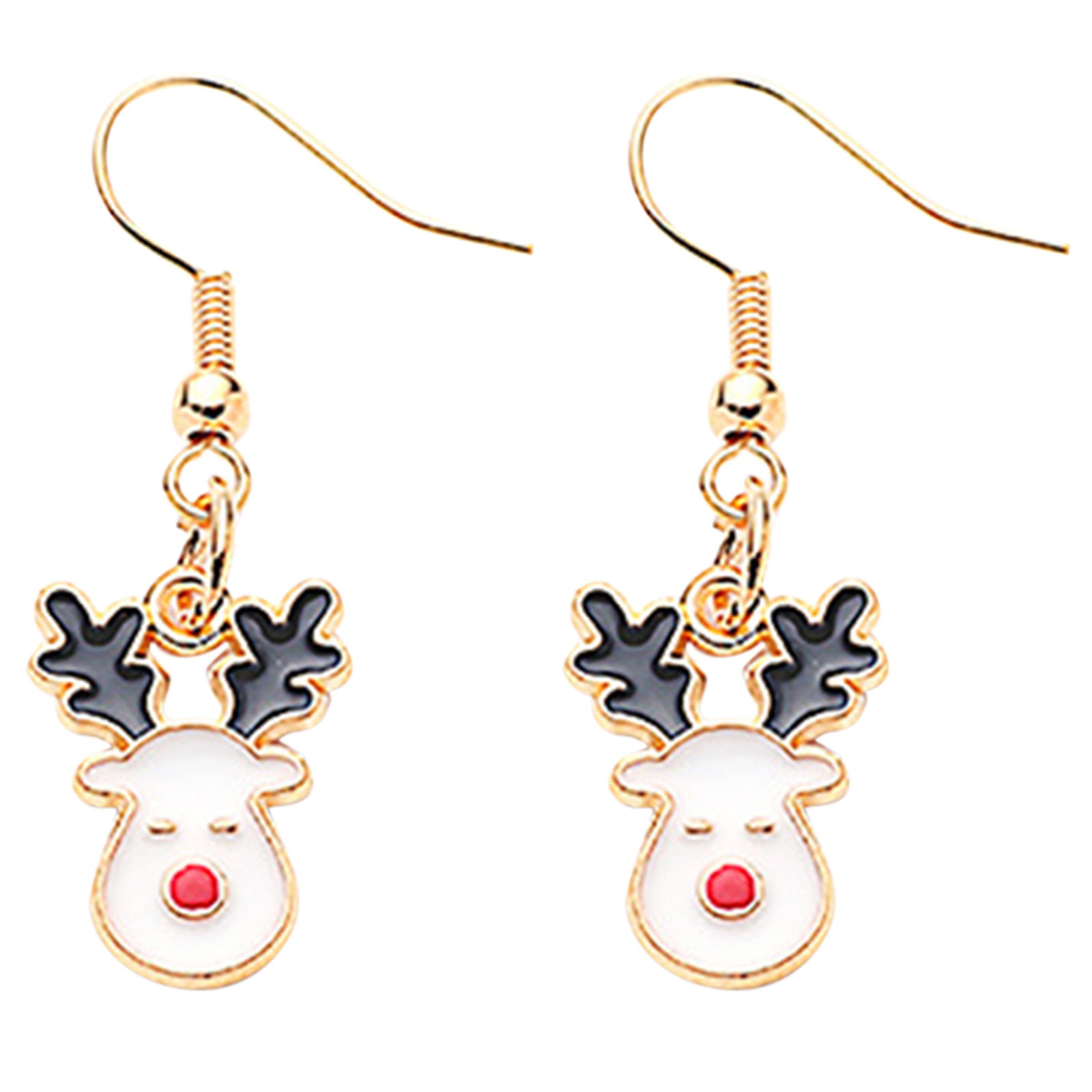 Women Vintage Christmas Deer Wooden Cube Hollow Hook Clip Earrings Party Banquet Jewelry 