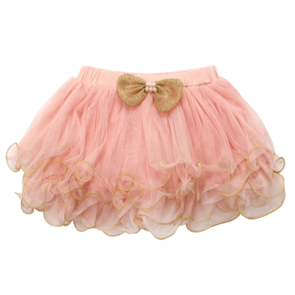 Richie House Little Girls Pink Gold Trim Bow Accent Tutu Skirt 2/3