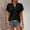 Black, variant on ClodeEU Women's V Neck Short Sleeve Blouse, Casual Solid Color Loose Fit Button Top Black,Women's Plus L