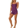 thumbnail image 2 of INSPIRE CHIC Women's Satin Pajamas Sets Cami Top with Shorts 2 Pcs Sleepwear Silky Pajama Set XL Deep Purple, 2 of 5