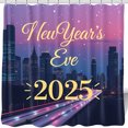 thumbnail image 1 of Vibrant Cityscape Shower Curtain New Year's Eve 2025 Design with Gold Lettering & Starry Sky, 1 of 4