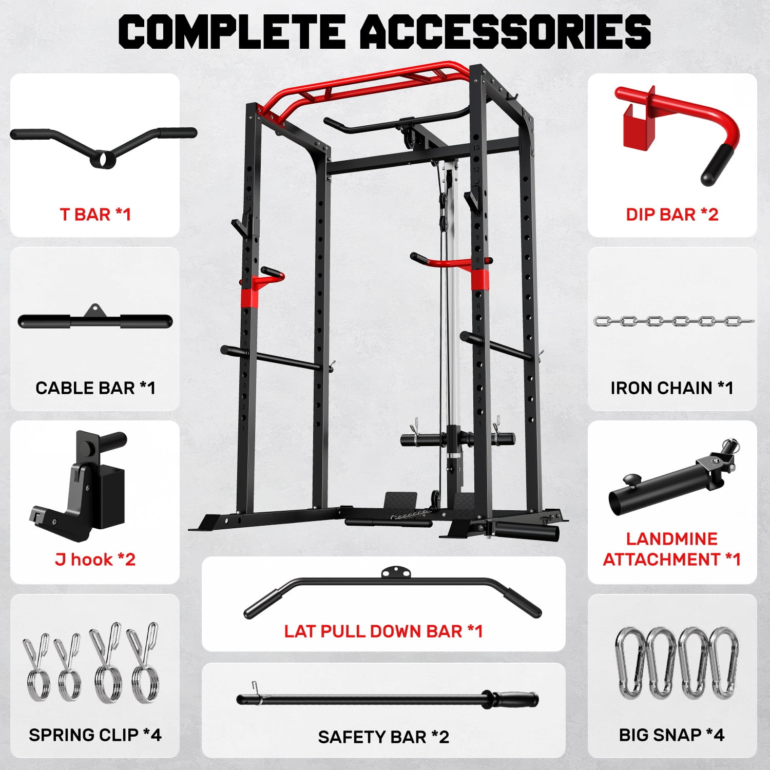 Forgemus Squat Rack for Home Gym,2000lbs Power Rack Squat Machine with LAT Pulldown and More Training Attachments,Weight Rack with Adjustable Pulley System for Full Body Workout,Black