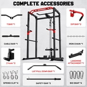 Forgemus Squat Rack for Home Gym,2000lbs Power Rack Squat Machine with LAT Pulldown and More Training Attachments,Weight Rack with Adjustable Pulley System for Full Body Workout,Black