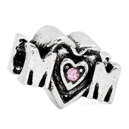 Pink Rhinestone Mom Charm Bead. Compatible With Most Pandora Style Charm