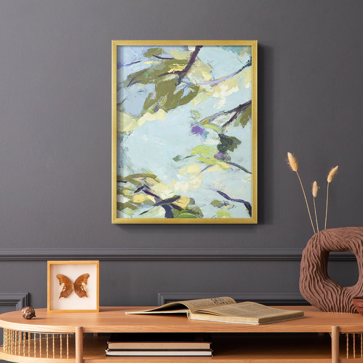 Aqua Sky Framed Print in Gold Solid Wood Framed Print No Nail Hanging