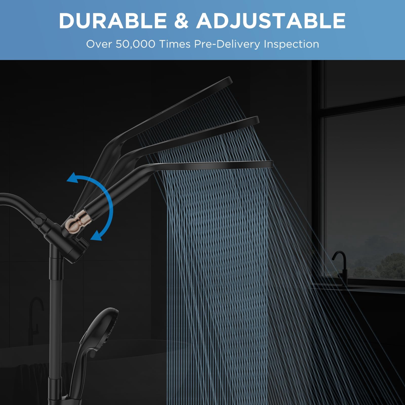 Dual Handheld Shower Head Combo  2-in-1 Rain Heads System 8 Inch Rainfall And 10 Modes High Hand Held Showerhead With Built-in Power Wash