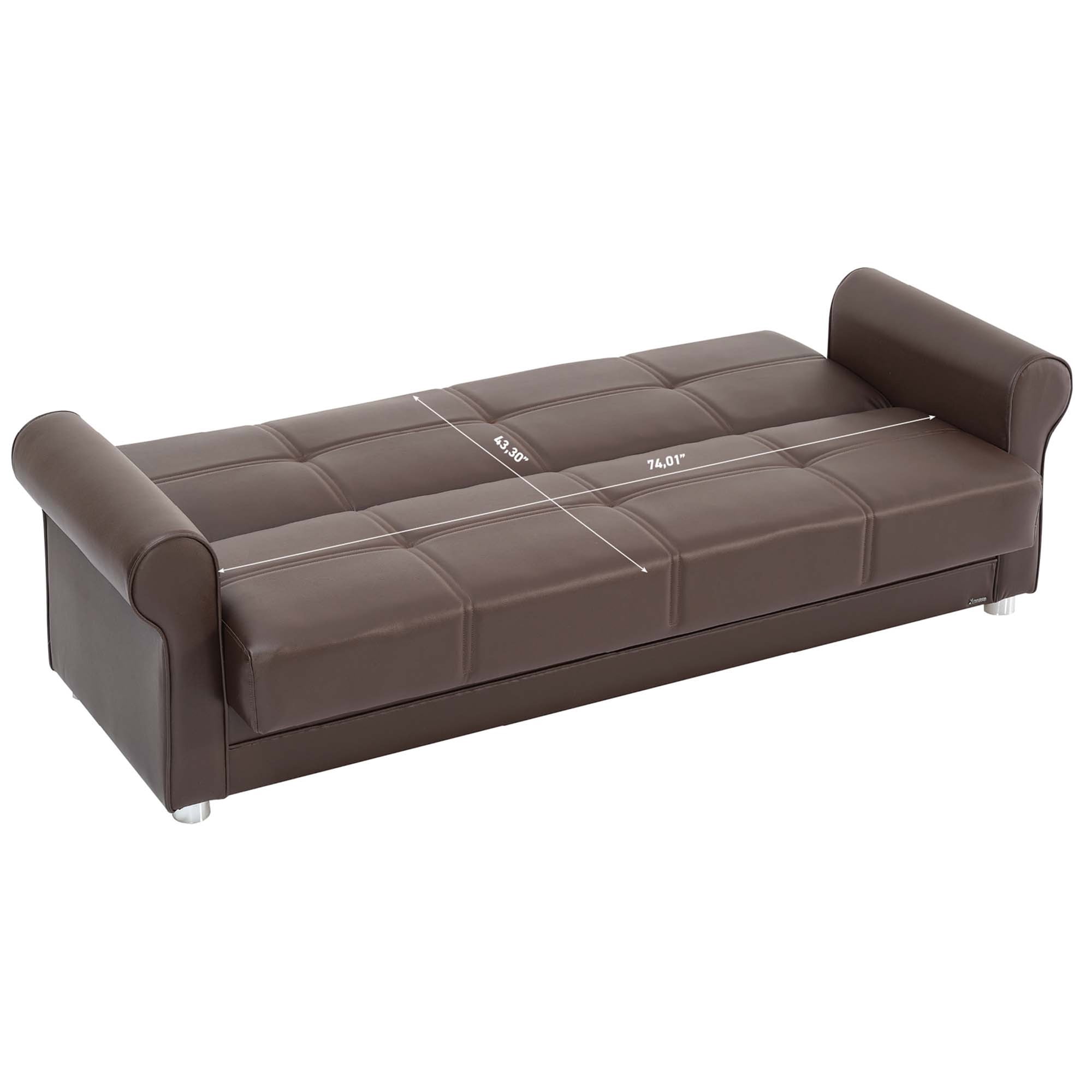Ottomanson Convertible Sleeper Sofa Bed with Hidden Storage, Firm Comfort Couch, Brown