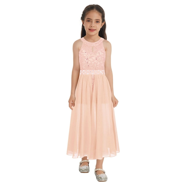 Sinleey Junior Bridesmaid Flower Girl Dress Wedding Prom Party Ball Gown  Halter Floral Lace Romper Dress Coral 16 - Walmart.com