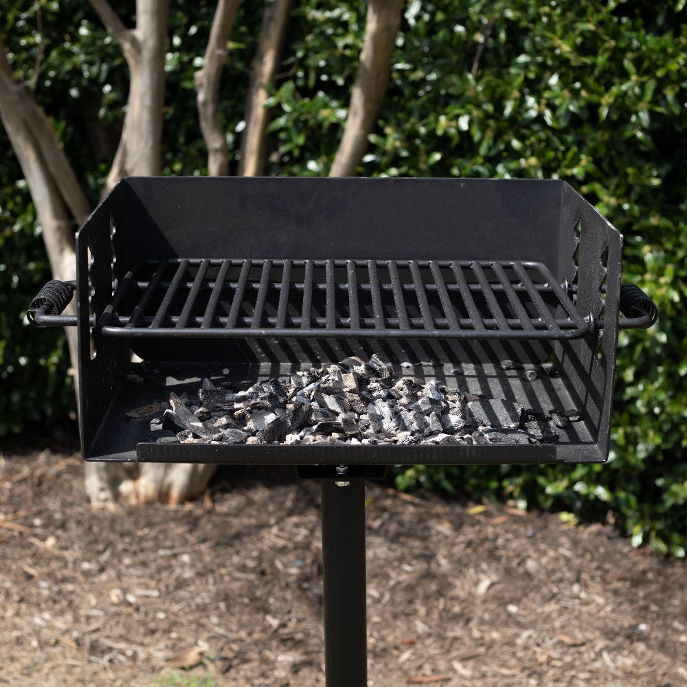 Ash & Ember Park-Style Grill Adjustable Steel Charcoal Grill with Base Anchor Single Post