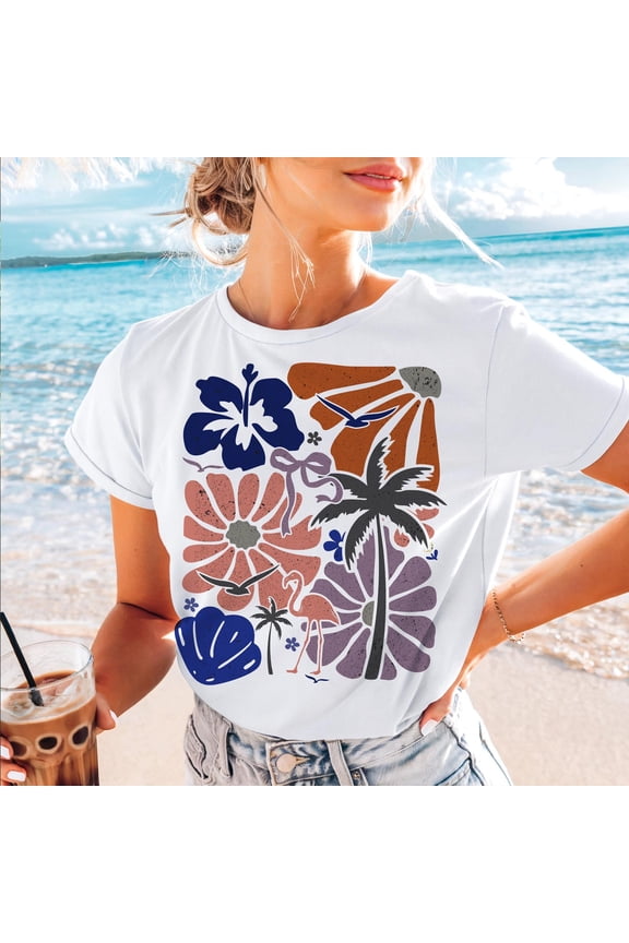 Summer Boho Style Shirt, Beach Vibes, Coquette Summer, Palm Leaves, Summer Floral Shirt, Trendy Popular Summer Tee