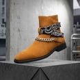 thumbnail image 2 of Men's Retro Suede Ankle Boots with Chain & Buckle Straps - Punk Style Chain Detail Ankle Boots for Fall/Winter, 2 of 6