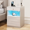 thumbnail image 4 of Hommpa Biometric Fingerprint Lock Nightstand with Charging Station, White Smart LED Bedside Table with Lockable Drawer for Gun Safe, Modern High Gloss 3 Drawers End Table for Bedroom, 4 of 12