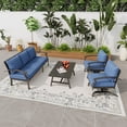 thumbnail image 3 of Gotland 6-Seater Patio Furniture Set with 43in Gas Fire Pit Table - Modern Outdoor Metal Sectional Sofa with 55,000 BTU Propane Fire Pit, Navy Cushions, 3 of 8