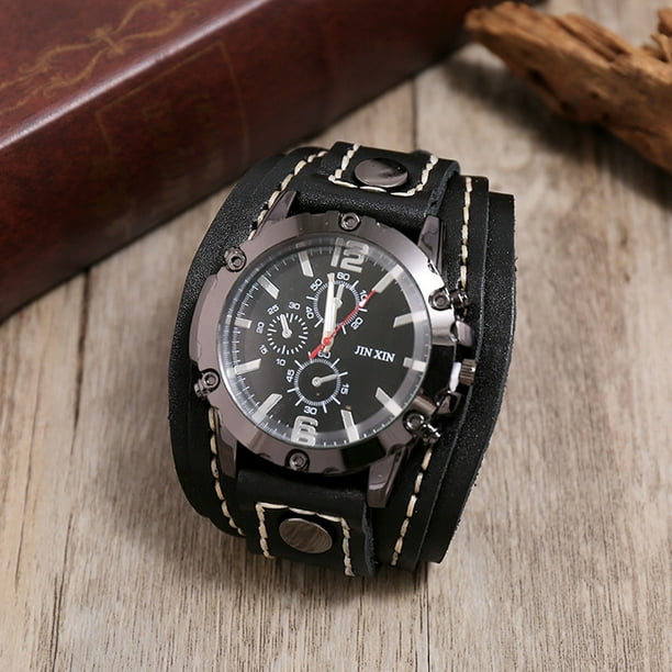 Reloj de Pulsera Steampunk para Hombre, Vintage, de Piel de Vaca, Cosido a Mano, de Cuarzo.