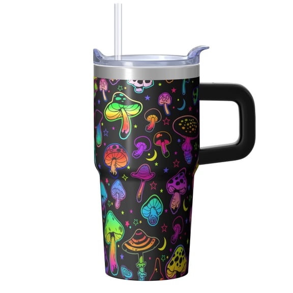 20oz Plants Stainless Steel Tumbler with Handle, Double Wall Insulated Travel Coffee Mug Leak Proof Lid Includes Straw
