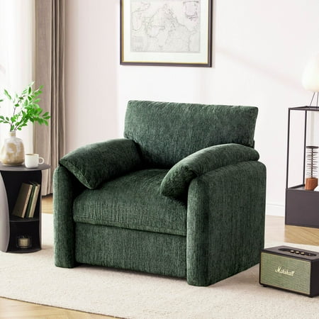 Chenille Oversized Armchair, 38.6" Wide Accent Chairs for Living Room, Modern Lounge Chair, Upholstered Mid-Century Reading Chair, Comfy Living Room Chair, Single Sofa Chair, (Green, 1 Pack)