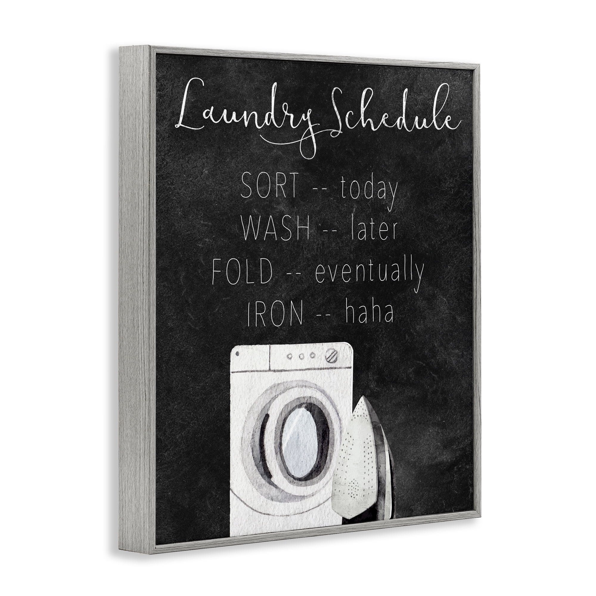 Lazy Laundry Schedule Humor Gray Framed Giclee Art, design by Kim Allen