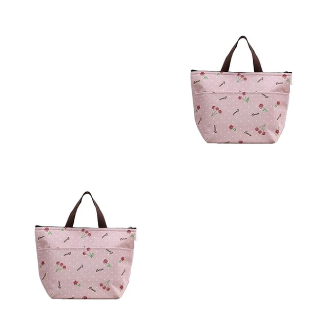Minnieouse Bolsa térmica para el almuerzo, bolsa aislada con estampado de flores para picnic con bolsillo con cremallera, bolso para niños para cereza rosa 2Conjunto