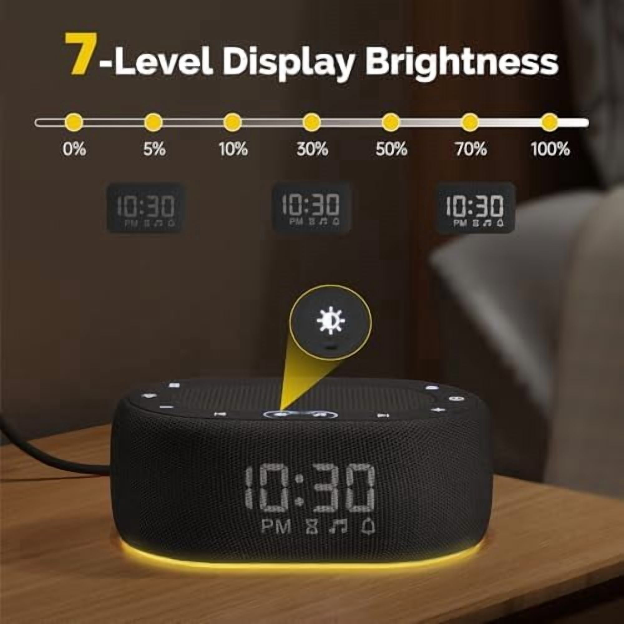 White Noise Sound Machine with Alarm Clock, Pink Noise Maker for Baby Adult Sleeping, 30 Soothing Sounds, Easy App Controlled, Dimmable 7-Color Night Light, Sleep Timer, 30 Volume Levels - Black