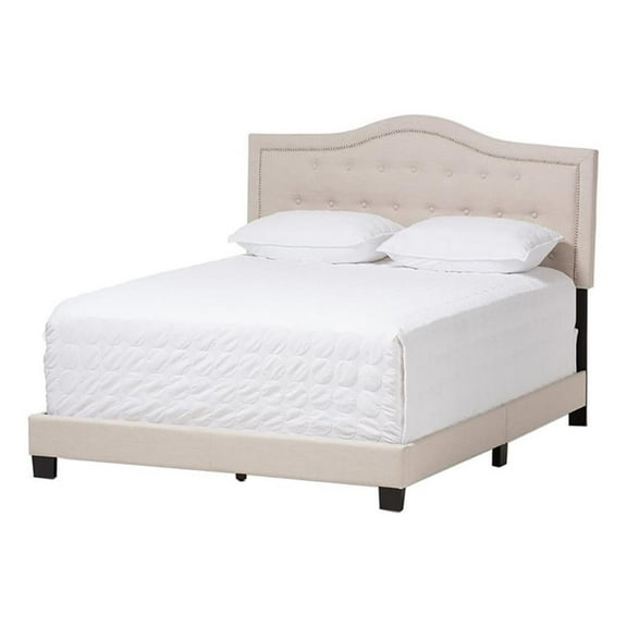Bowery Hill Modern Fabric Tufted Full Low Profile Bed in Light Beige