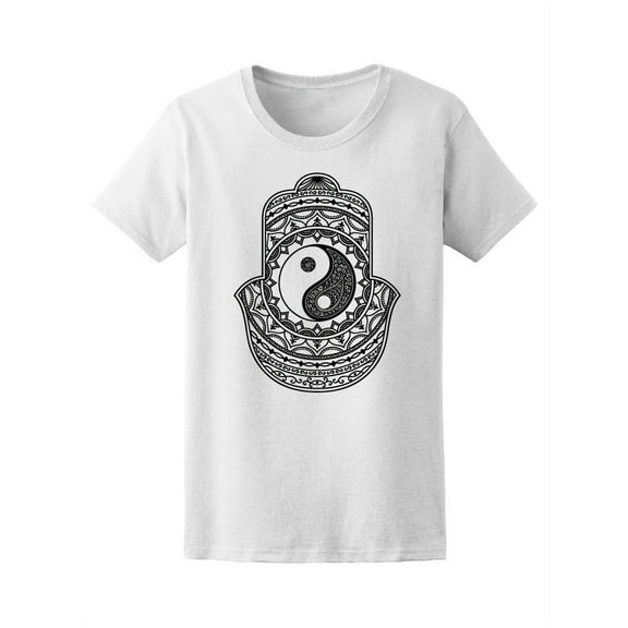 Yin Yang Hamsa Hand Mandala T-Shirt Women -Image by Shutterstock, Female Medium