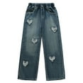 thumbnail image 5 of ZACPNCV Teen Girls Wide Leg Jeans Baggy Embroidery Elastic High Waist Denim Pants Vintage Streetwear Teen Clothes Blue 13-14 Years, 5 of 9