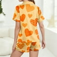 thumbnail image 4 of Dwralegc Womens Valentin's Day Pajamas Shorts Set Love Heart Print Short Sleeve Lapel Button Down Pajama Set Loungewear Sleepwear Romantic 2 Piece Pjs Sets Orange S, 4 of 5