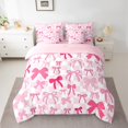 thumbnail image 2 of Manfei Girly Pink Ribbon Bedding Comforter Set 7pcs for Girls, Cute Buffalo Plaid Queen Bedding Sets, Princess Style Reversible Queen Sheet Sets, Super Cozy Room Decor, 2 of 7