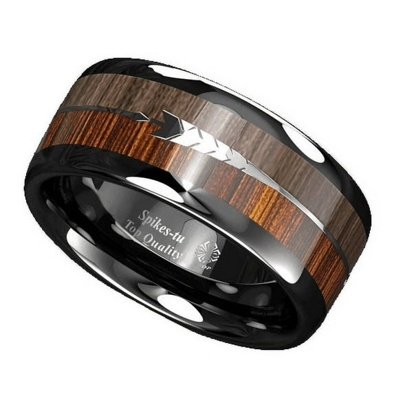 Tungsten Rings for Men Wedding Bands for Him 8mm Black Wood Arrow