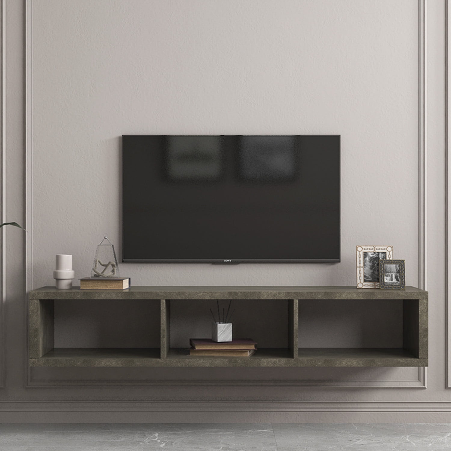 Shallow Floating Tv Console, Wall Mounted Floating Tv Stand With 3 Open  Compartments 60 Inch Entertainment Storage Shelf Media Console Table Modern  Tv Cabinet For Living Room, Walnut - Walmart.Com