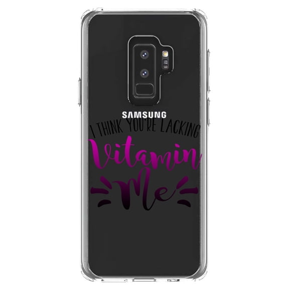 DistinctInk Clear Shockproof Hybrid Case for Samsung Galaxy S9  PLUS (6.2" Screen) - TPU Bumper Acrylic Back Tempered Glass Screen Protector - I Think You're Lacking Vitamin Me