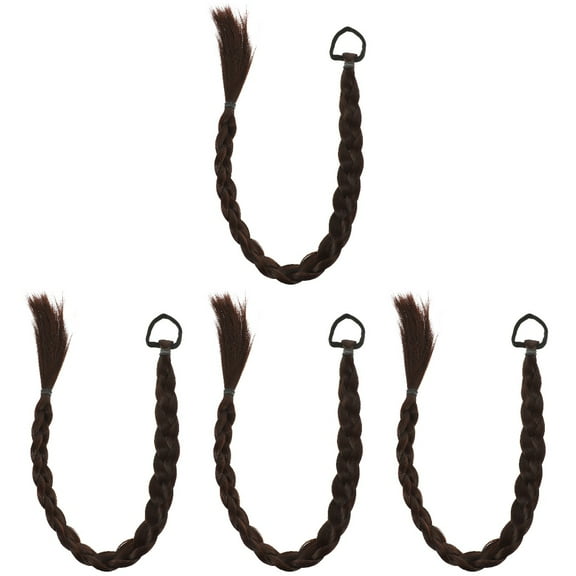 Set of 4 Braid Wig Black Women Ponytail Extension Synthetic Hairpieces Extensions Braided Girls Wraps for Women's