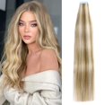 thumbnail image 1 of LADY MIRANDA Tape in Hair Extensions Remy Human Hair Full Ends PU Hair Extensions 20 Inches 50g 20Pcs Mixed Blonde Skin Weft Invisible Tape in Human Hair Extensions for Women, 1 of 8