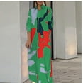 thumbnail image 2 of IROINNID Maxi Dress for Women Neck Button Contrast Color Print Color Long Sleeve Dress,Green, 2 of 5