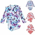 thumbnail image 1 of Girls 2 Piece Long Sleeve Swim Shirt Shorts Print Rashguard Swimsuit Swimwear Bathing Suit Beachwear, 1 of 7