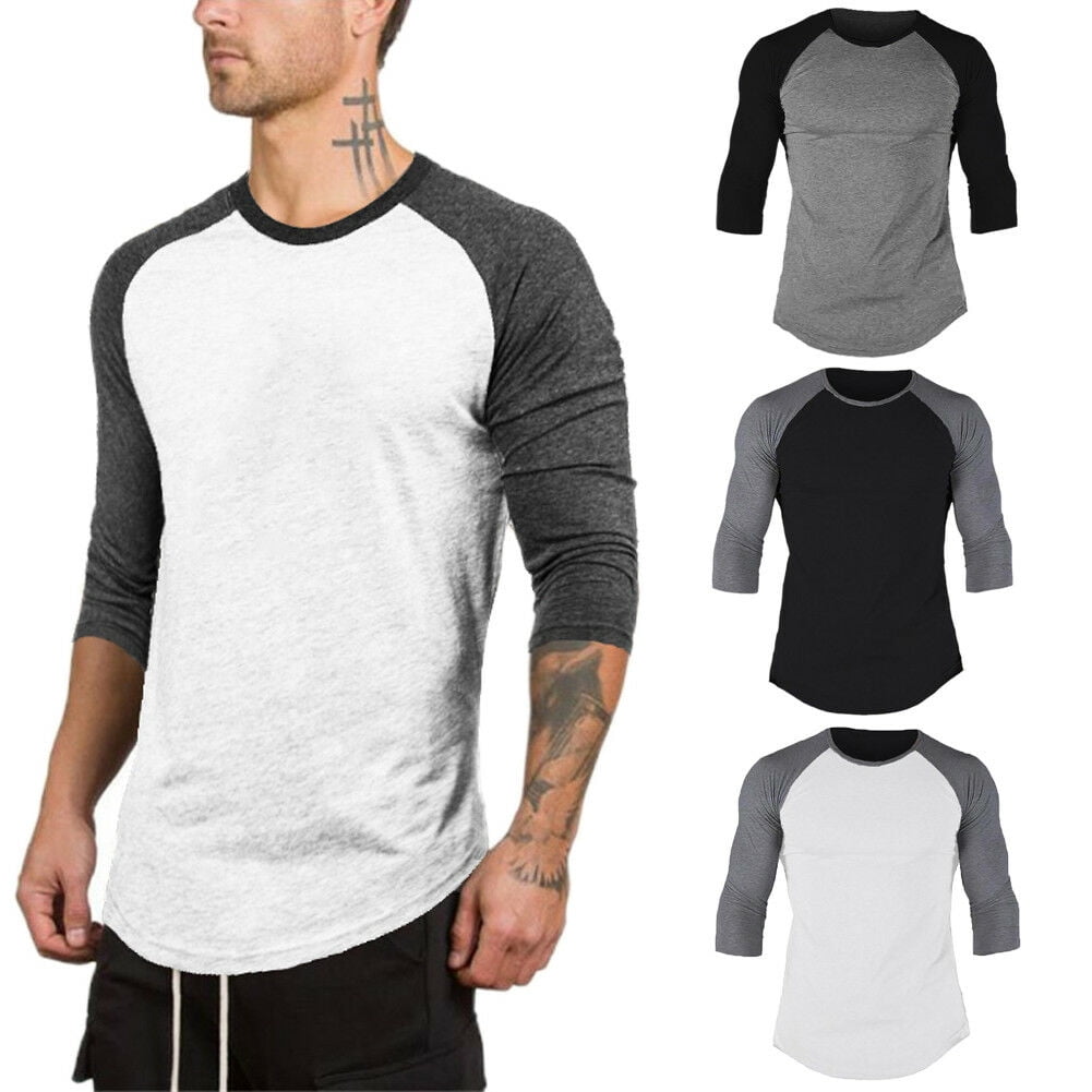 Sleeve Baseball Plain Tee Sports Blouse 