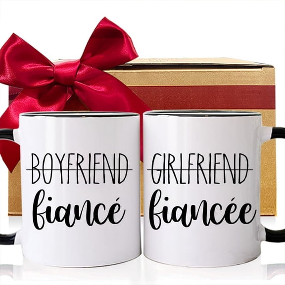 Fiance Fiancee Engagement Wedding Mugs Set for Couples, Boyfriend Girlfriend, Mr Mrs - Valentine, Bridal Shower Gift for Bride Groom 11 oz