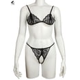 thumbnail image 4 of PULLIMORE Womens Sexy Lingerie Lace Bra Thong Panty Set Babydoll Underwear (Black, L), 4 of 6