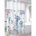 thumbnail image 2 of No Hook Shower Curtain with Snap-in Liner, Coastal Jellyfish Waterproof Fabric Bathroom Curtains, Summer Beach Nautical Ocean Coral Seahorse Bath Curtains & Mesh Top Window Stand Up Stall 36"x72", 2 of 9