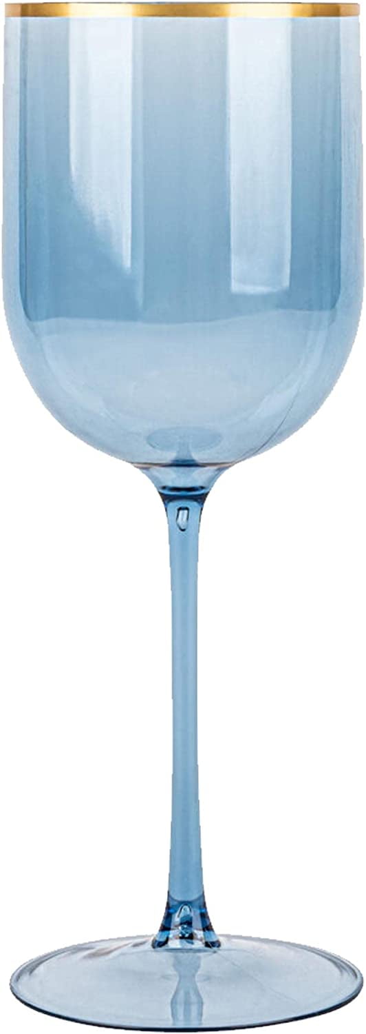 2 Translucent Ocean Blue Water Goblet Clear Stem Wine Glasses