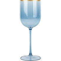 (20 PACK) EcoQuality Translucent Plastic Blue Wine Glasses with Gold Rim - 12 oz Wine Cups with Stem, Disposable Shatterproof Wine Goblets, Reusable, Elegant Drink Cup Tumblers Weddings, Party