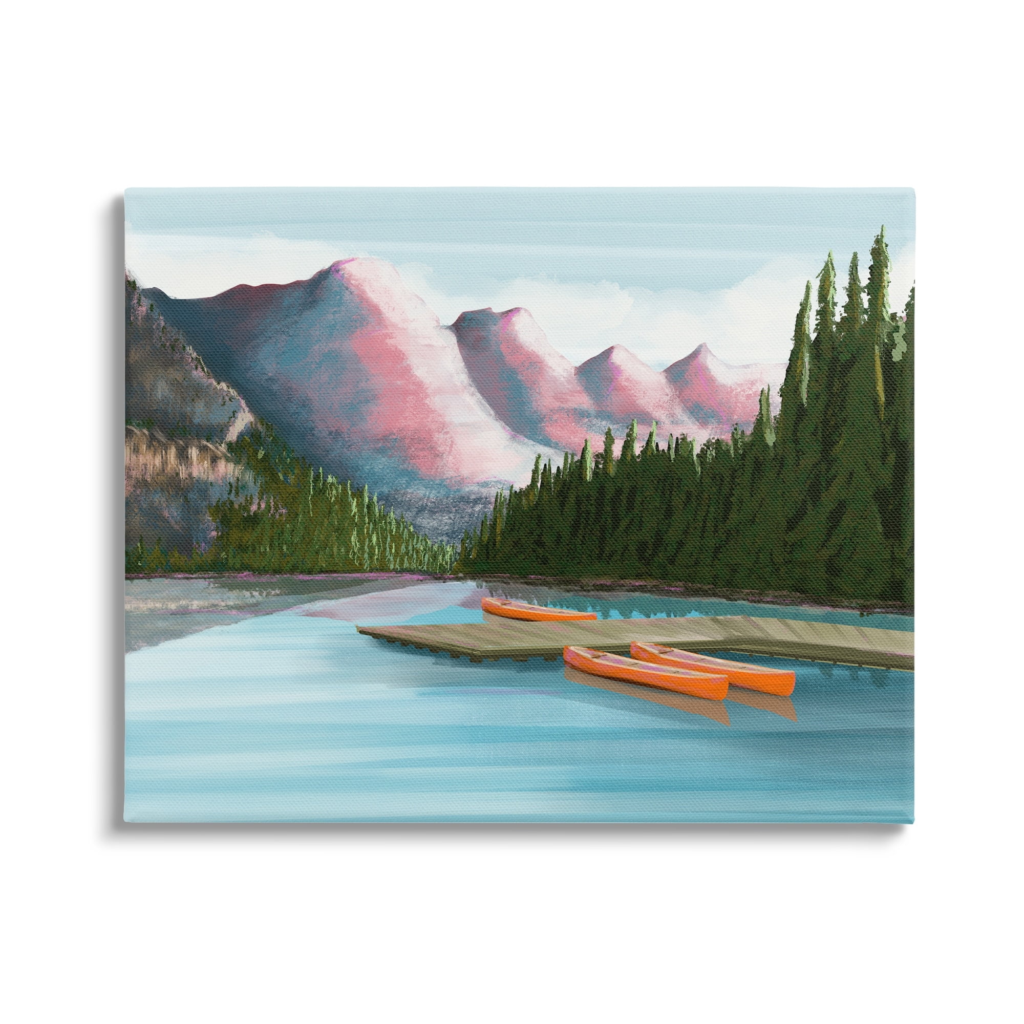 Stupell Calming Lake Camp Nature Canoes Landscape Painting Gallery Wrapped Canvas Print Wall Art