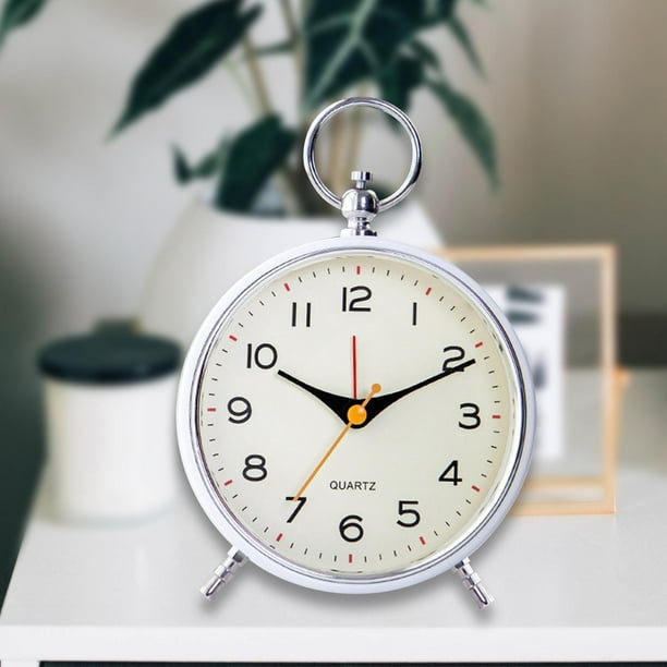 Reloj Despertador Silencioso con Luz, Reloj de Mesa de Escritorio Decorativo Que No Hace Tictac, Despertador de Noche, Agitador de Cama para Sala de E blanco