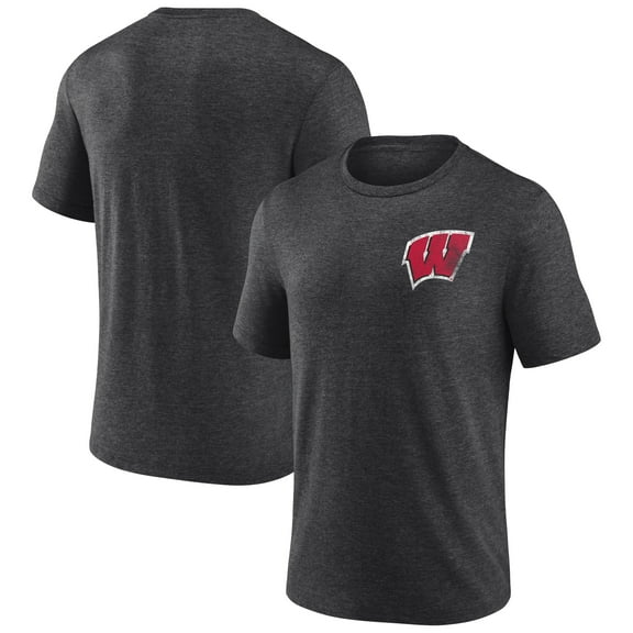 Men's Charcoal Wisconsin Badgers Left Distressed Logo Tri-Blend T-Shirt