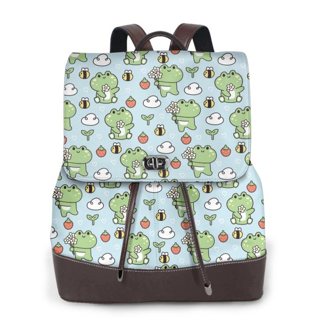 Fotbe Cute Floral Frog Mochila Bolso con Estampado para Mujer, Mochila Antirrobo de Nylon Impermeable, Bolsa Ligera de Hombro