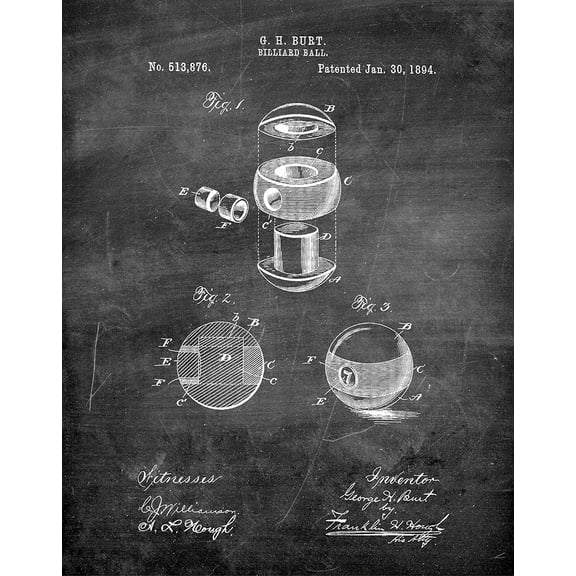 Original Billiard Ball Artwork Submitted In 1894 - Billiard - Patent Art Print