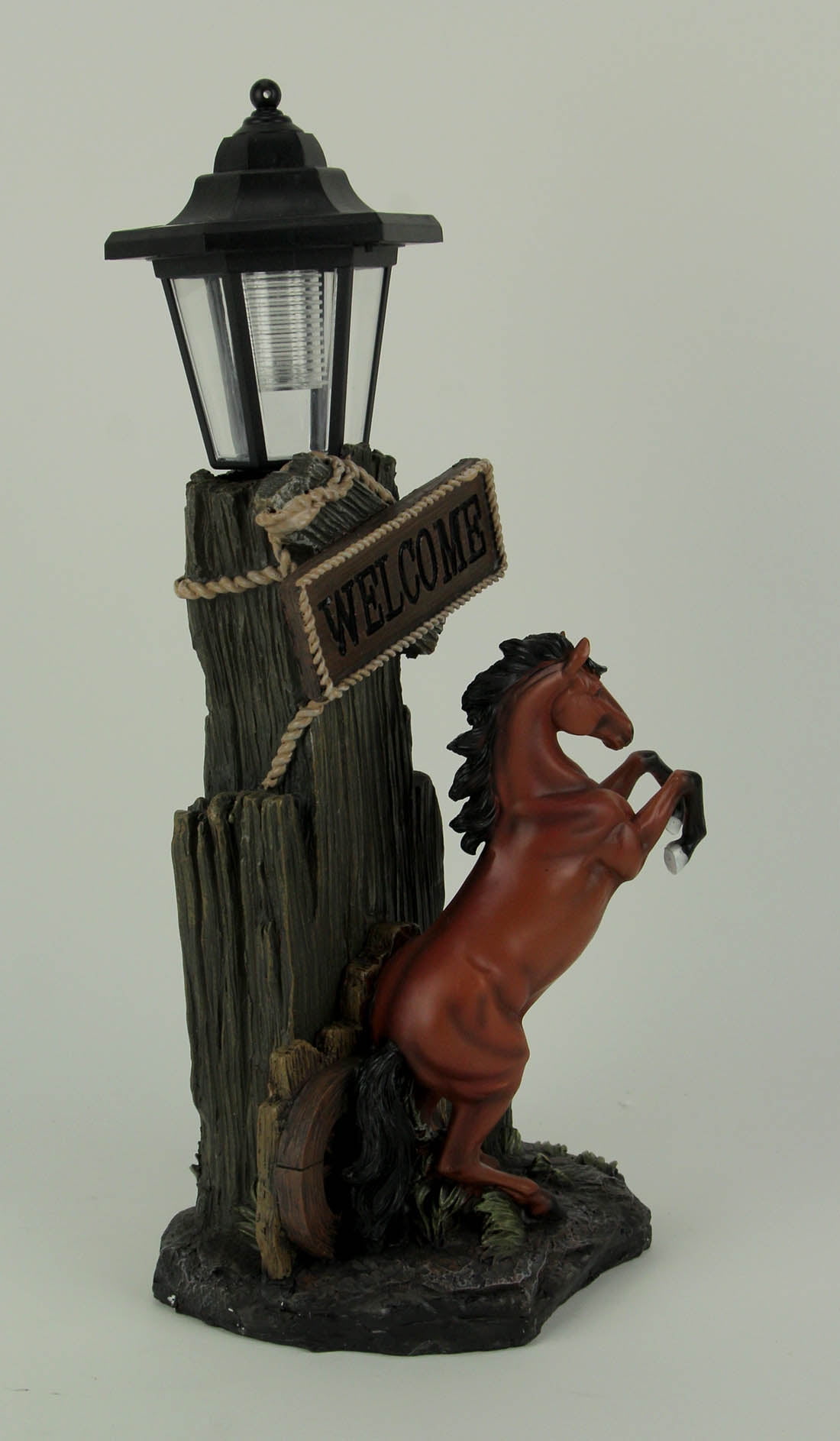 World of Wonders Stallion's Greeting Western Horse Welcome Statue Patio  Garden LED Solar Lantern