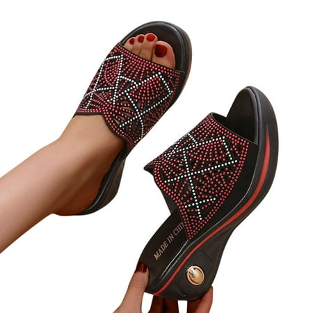 

Sandals Women Fashion Thick Wedges Sandals Casual Leisure Breathable Shoes Womens Outdoor Soled Women S Sandals Womens Sandals Pu Red 40